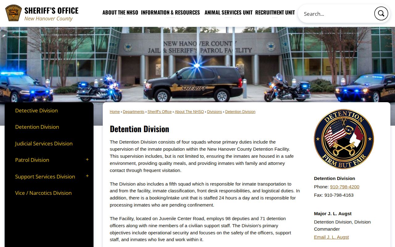 New Hanover County Detention Division source page