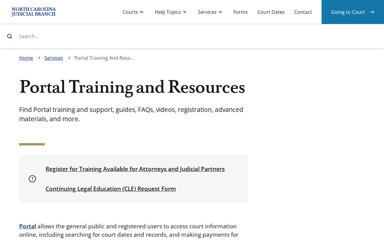 North Carolina eCourts portal resources source page